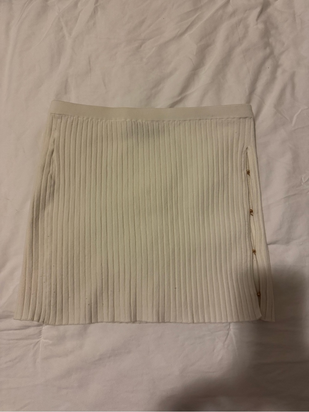 White Fox Boutique Cream Ribbed Mini Skirt with Side Buttons